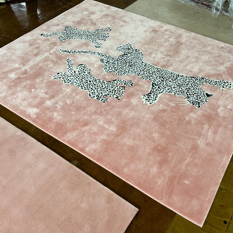high quality handmade wool silk leopard pink carpets and rugs 10mm thickness area rug