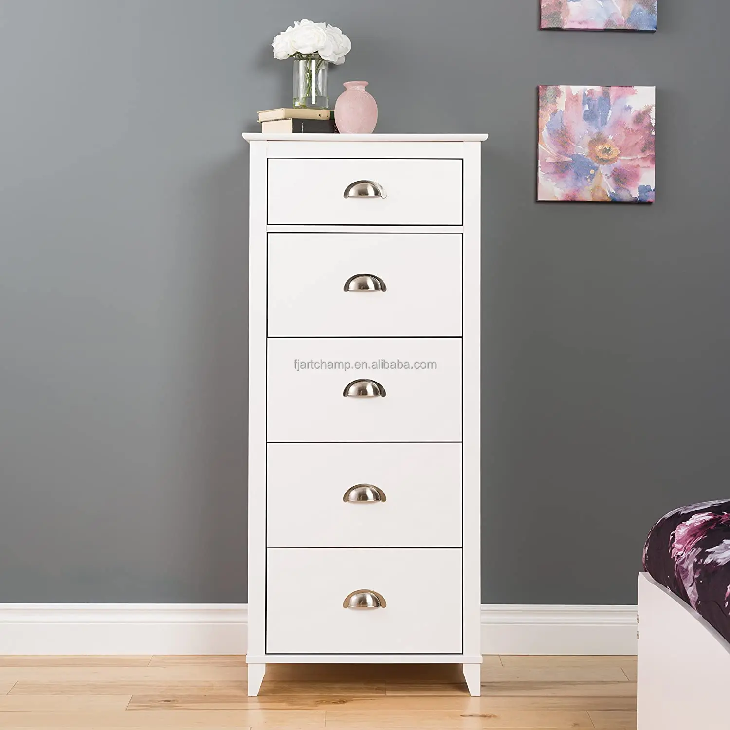 High Quality Mdf White Talboy Bedroom Furniture Modern Wood Storage Cabinet Design Chest with Drawers