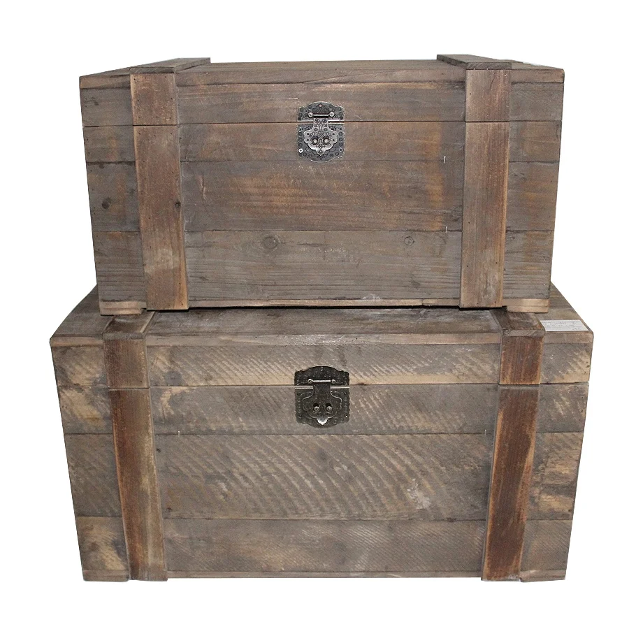 Luckywind Vintage Farmhouse Home Decor Handmade Natural Antique Reclaimed Wood Storage Trunk