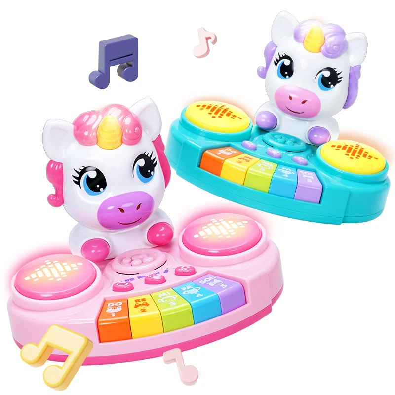 Cartoon design percussion instruments electronic keyboards music animal piano hand drum toy kit with light up and music