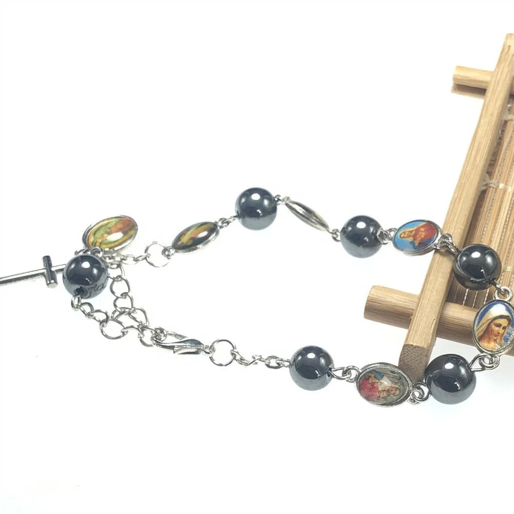 factory cheap wrap beaded catholic rosary bracelet cross