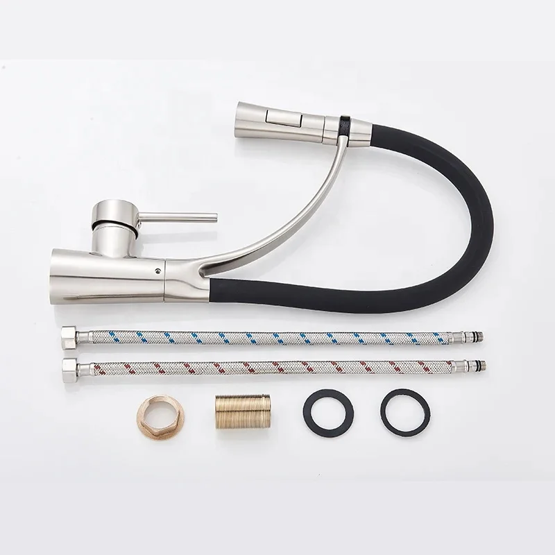 Pull Down Brushed Nickel Kitchen Faucet Rotate Silicone UPC Brass Water Kitchen Faucet