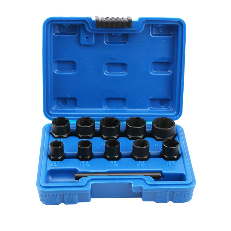 10PCS Broken Bolt Extraction Kit  High Carbon Steel Hardness Twist Socket Extractor Kit Plastic Case DIY Nut Extractor