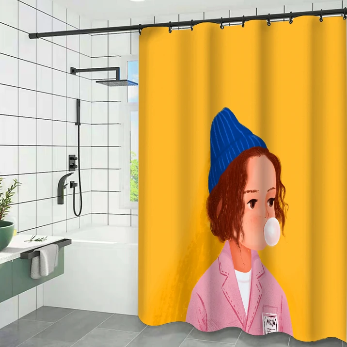 
Flamingo Deer Girl Shower Curtains Waterproof Polyester Bathroom Curtain Ruffle Curtains For Bathroom With Hooks 