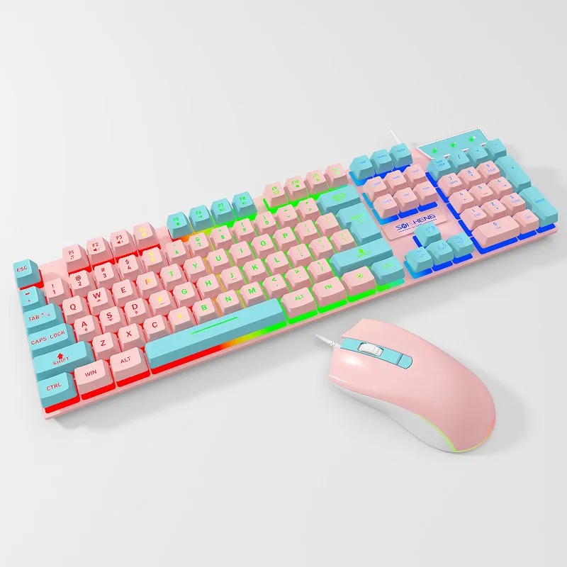 Dropshipping wholesale Thai layout Colored USB wired Gaming Keyboard and Mouse Combo