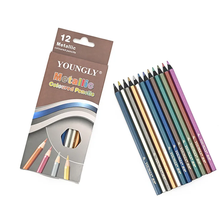 
High quality black colored pencil rich velvety leads metallic colored pencil for kids 