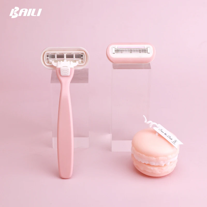 Pink Hair Removal Razor Shower Ladies Razor Replaceable Refills 3 Blades Shaving Razor