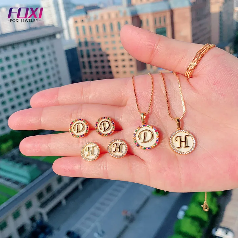Wuzhou Foxi 18 каратное золото латунь эмаль значок коллекция ювелирные изделия с цирконием, A-Z письмо Кулоны из нержавеющей стали, ожерелье