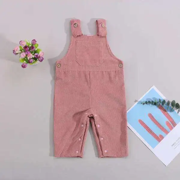 Autumn Newborn Custom neutral romper Kid solid corduroy overall adjustable baby boy button dungarees