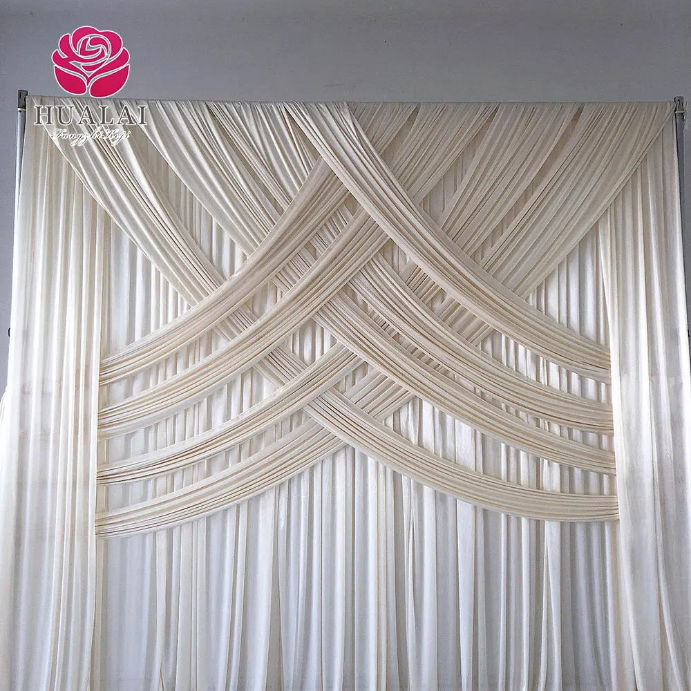 luxury party wedding decoration white ice silk fabric cross designs backdrop curtain drapes for photo booth