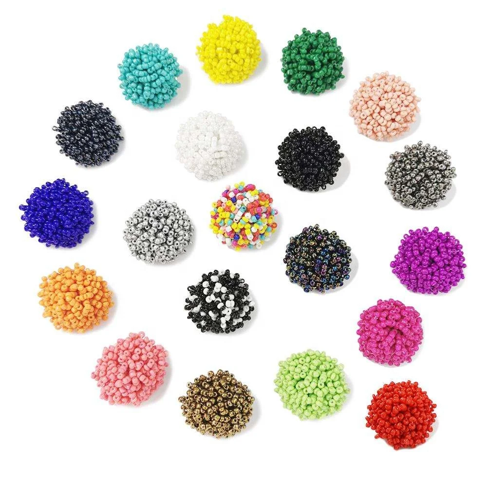 Wowei Bohemian Handmade Solid Color Colorful Seed Bead Ball Earrings Shaped Handmade Beaded Women Fashion Jewelry