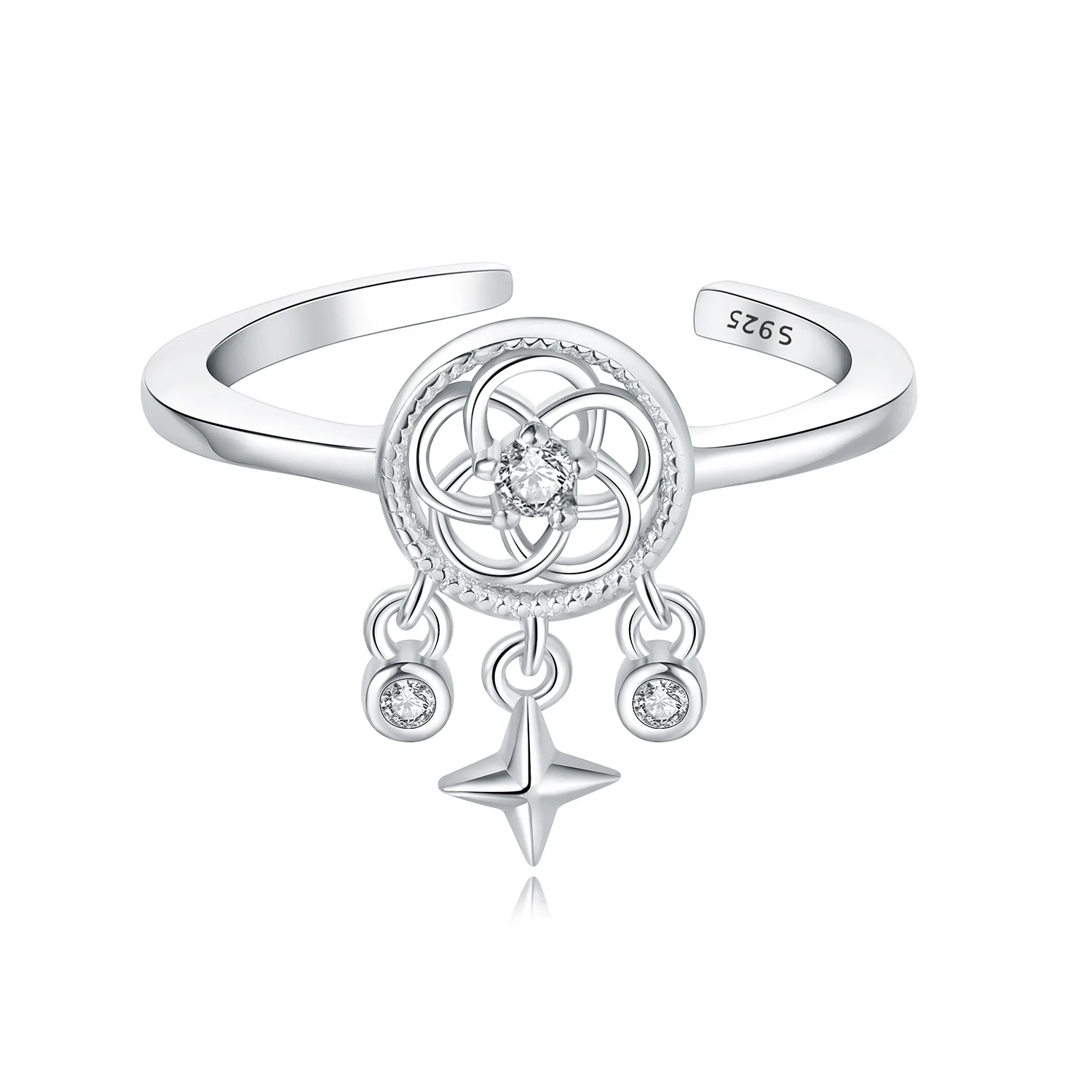 Customizable Logo OEM ODM 925 Sterling Silver Hollow Dream Catcher Open Adjustable Ring For Women Girl
