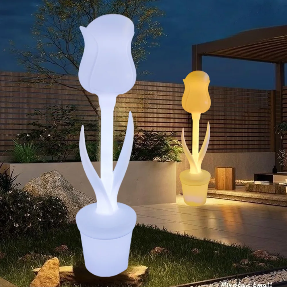 outdoor waterproof plastic standing tulip flower floor lamp