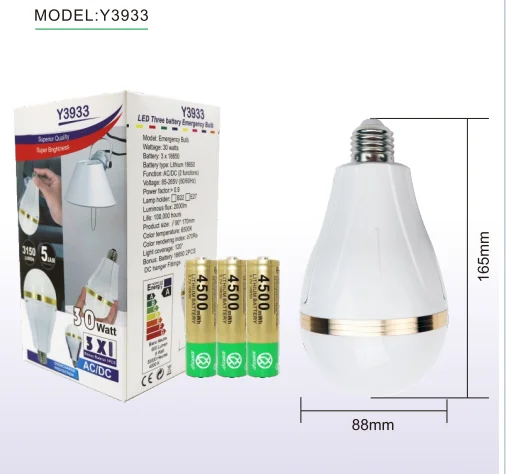 E27 Charging Emerg Bulb Portable Led Lamp 30W Usb Type c Rechargeable Light Bulb with Removable Battery Li-ion