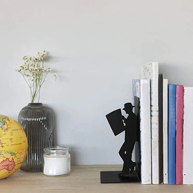 Iron character bookshelves decoration simple modern european-style study look at the newspaper book by bookends