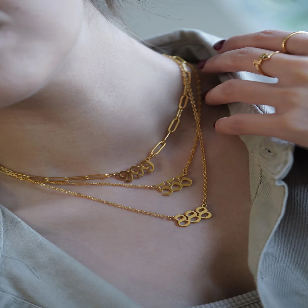 Angel Lucky Numbers Pearl Pvd Necklace 18k Gold Filled Plated Angel Number Necklace