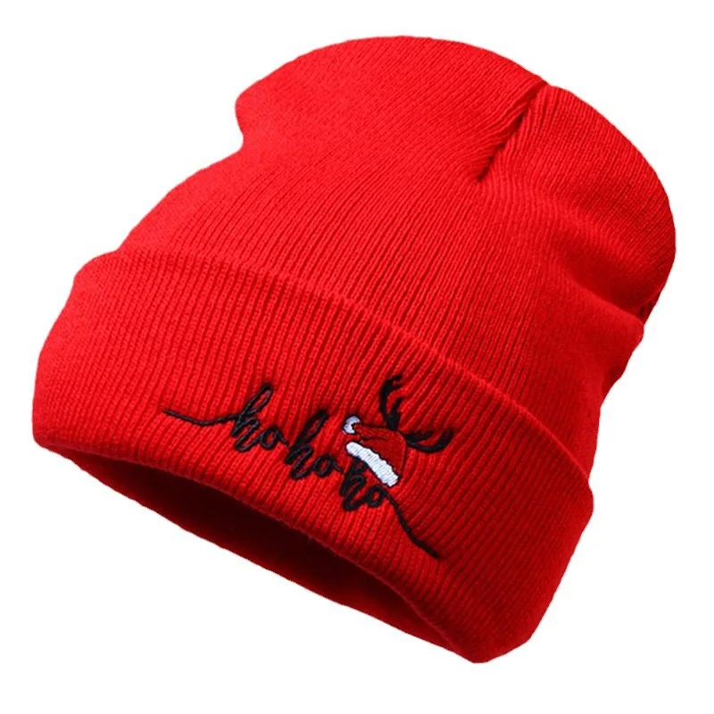 Christmas Hat Adult  Red Xmas Cap Beanie Hat Winter With Custom Logo Solid Color Warm Knitted Skull Caps Beanies