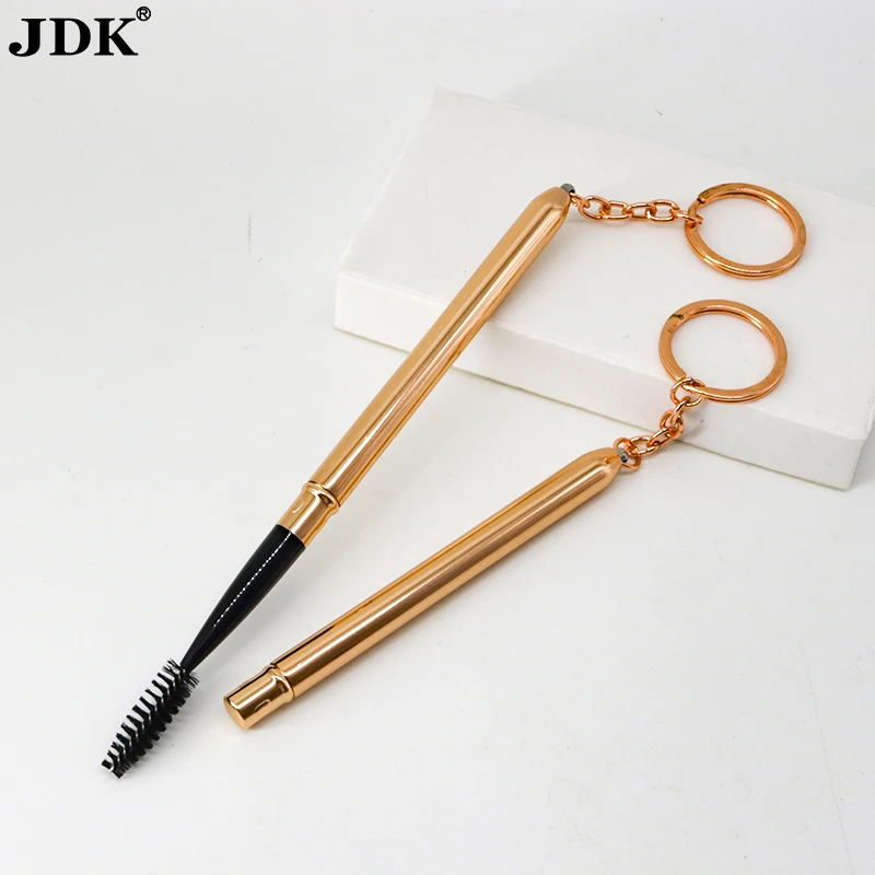 Travel Rose Gold Color Metal Handle Mascara Brushes Eyelash Wand Keychain Spoolie Eyelash Extension Brush With Lid Cover
