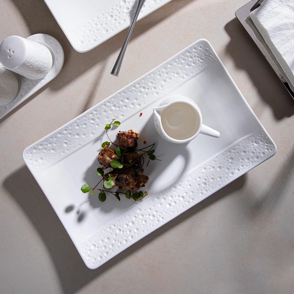 Horeca Platos Restaurante Ceramic Food Tray Dinnerware Set 17 Inch European Fine Porcelains Bright Rectangle Porcelain Platter