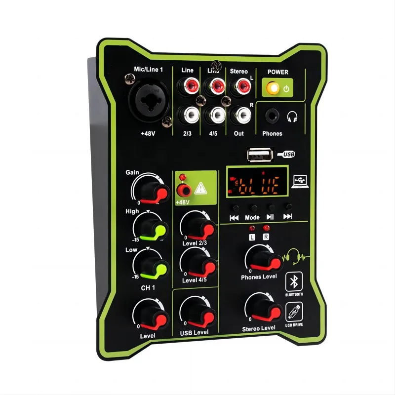 Мини 5-канальный микшер + 48 В фантомная мощность USB bluetooth DJ сценическая компьютерная записывающая рабочая станция аудио звуковые карты и Микшеры