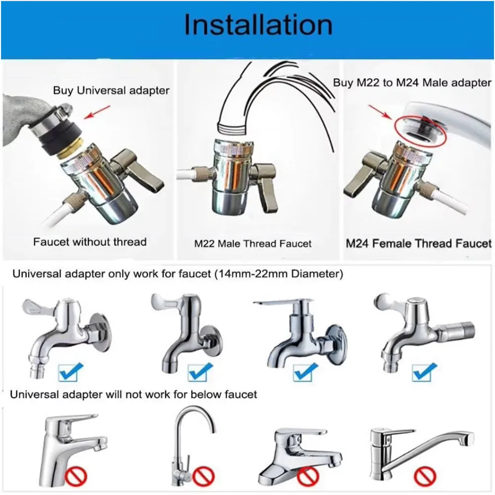 3/8 Tube Brass Faucet Adapter Diverter Valve for Counter Top Water Filter Kitchen Sink Faucet Water Filter Diverter Valve