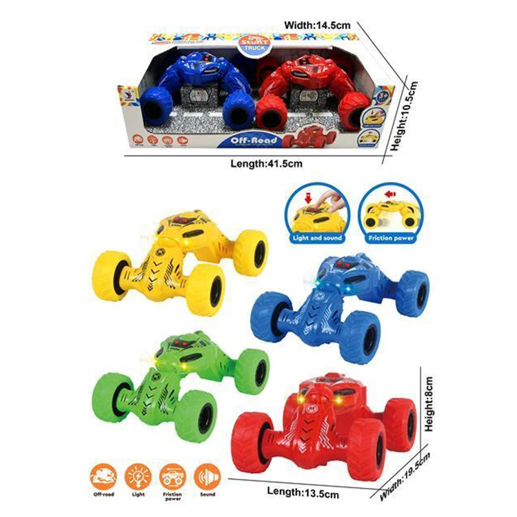 Children 4 Wheel Drive Small Truck Mini Twist Car Friction Toy Vehicle Off-Road With Sound And Light 2 Packs