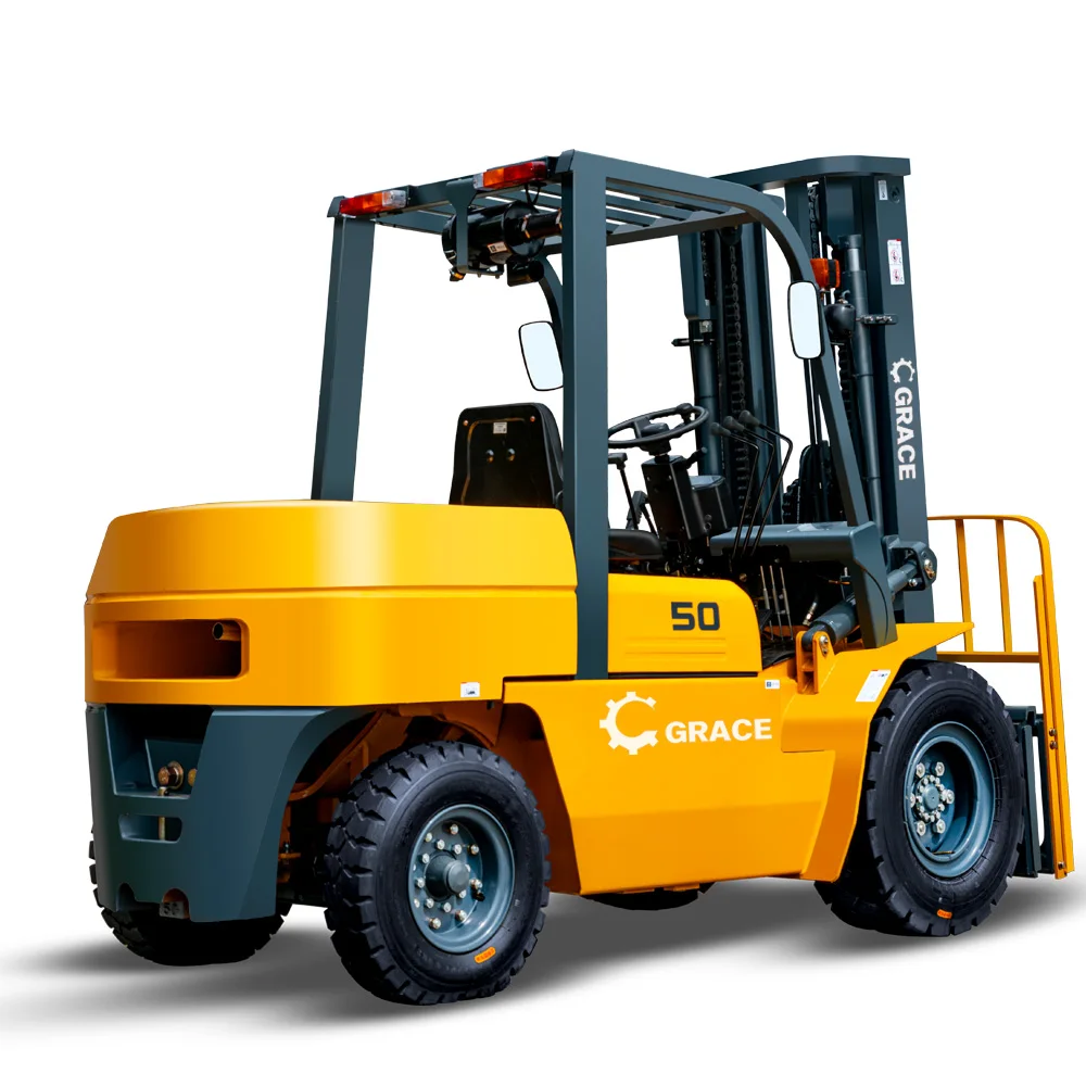Cushion tire forklift diesel 5 ton 7ton off road fork lift truck with 2/ 3 stage mast and side shift