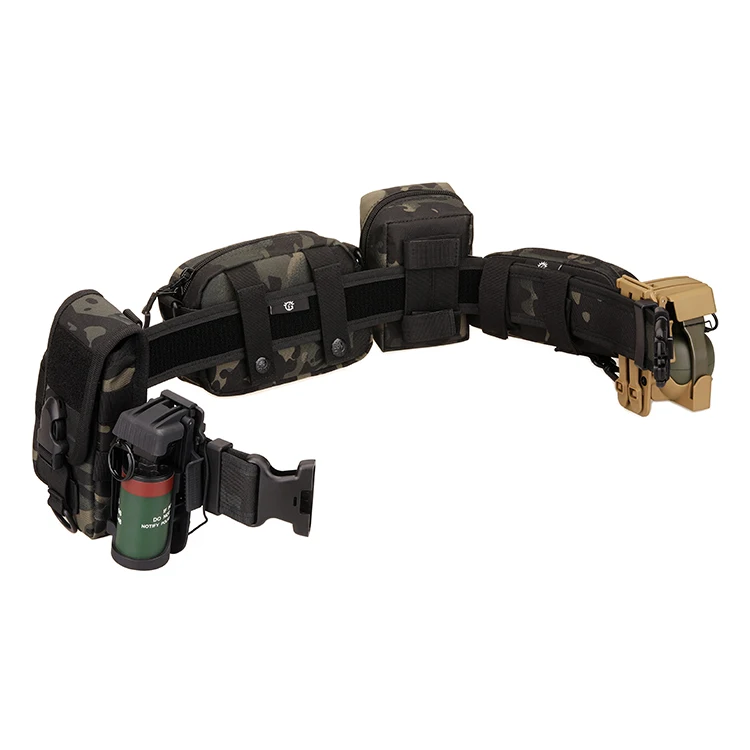 Protector Plus Tactical Belt Men Black Padded Lightweight MOLLE 11-pieces Set Baton Bag Duty Utility Waist Belt Pouch