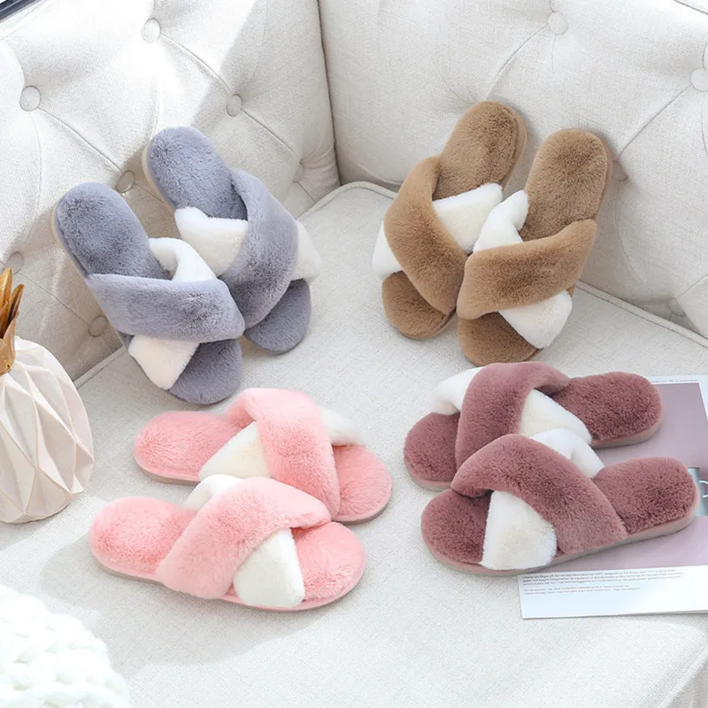 Hot seller - high quality ladies plush slippers ladies lovely plush slippers ladies fur winter warm slippers R0850