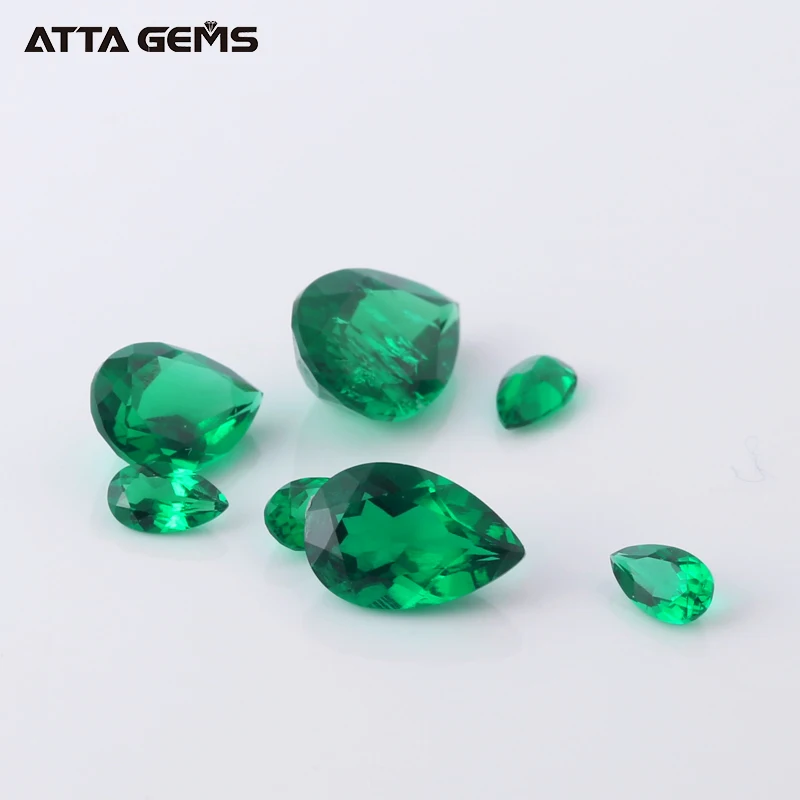 Lab Created 1.5 Carat Pear cut Loose Zambian Emerald 9*6mm Hydro Russian Emerald For Sale