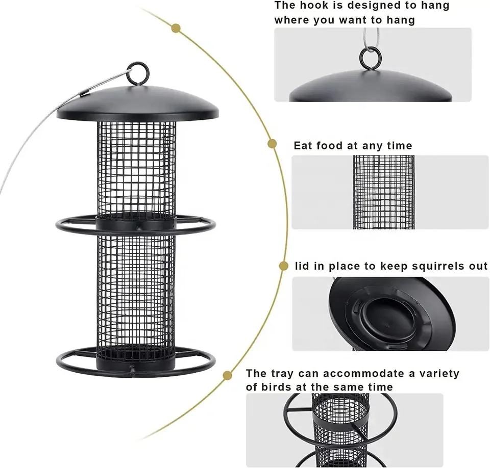2 Tiers Squirrel Proof Wild Hanging Tube Bird Seed Feeders for Outside with 2 Metal Rings