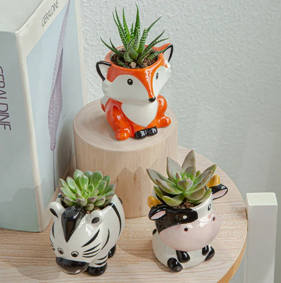 Mini Cute Ceramic Animal Flower Pot Succulent Plant Pot Cartoon Cow Elephant Ceramic Flower Plant Pot Tiny Flower Planter Cactus