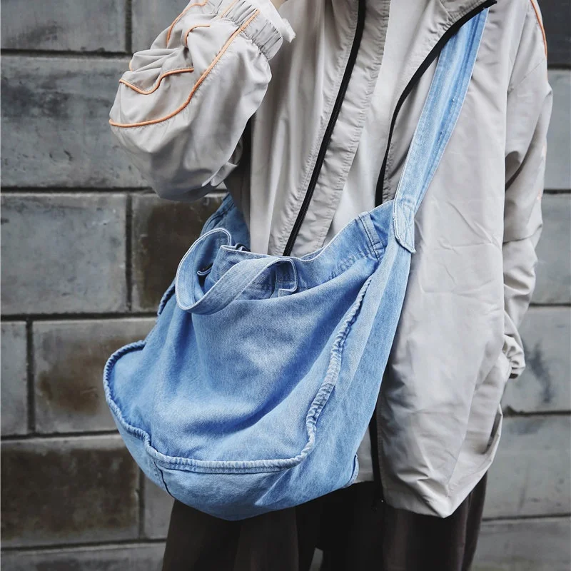 Wholesale Factory Custom Design Logo DIY Handmade Large Capacity Blank Basic Canvas Cotton Denim Tote Bag Jeans