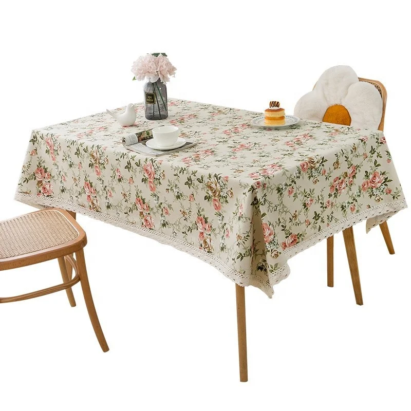 DUOLAI Цветочная скатерть из хлопка с 6 подходящими салфетками набор для домашнего декора постельное белье легко чистится свадебной вечеринки декоративная
