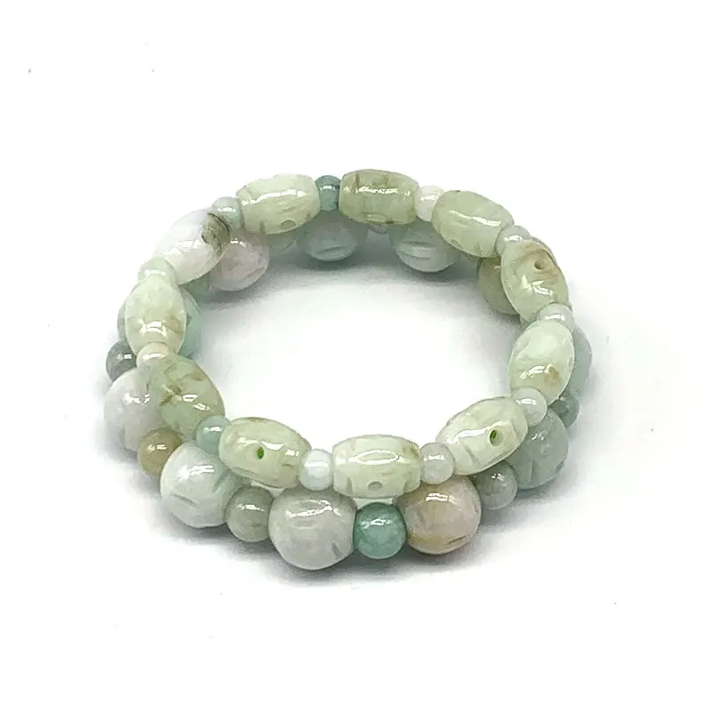 Natural Burma Jade Green Jadeite Beads stone Bracelet Woman Bangle  Rotatable Bead Carved Hollow