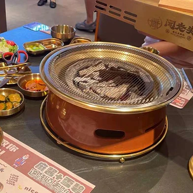 Orange Ceramic Oven Korean Smokeless Indoor Barbecue Grill Stainless Steel Bbq Net Charcoal Bbq Grill With Insulation Support