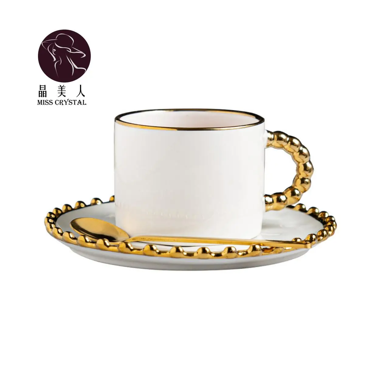 Gold Beaded Ceramic Water Cup European Luxury Coffee Mug Home Exquisite Coffee Cup and Saucer Set