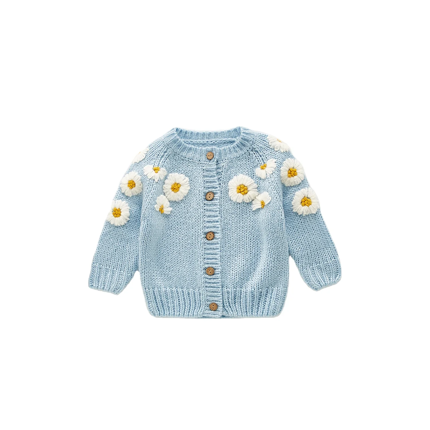 Autumn baby hand-embroidered cardigan sweater long sleeve Daisy blouse baby cardigan  knitted