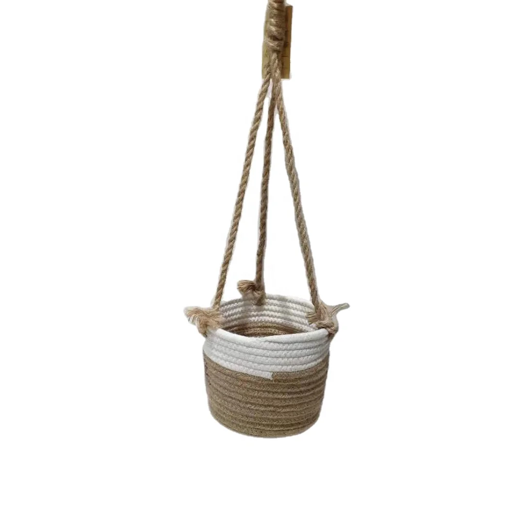
2021 New Fashion Wall Hanging Plant Basket Woven Flowerpot Handmade Cotton rope Basket 