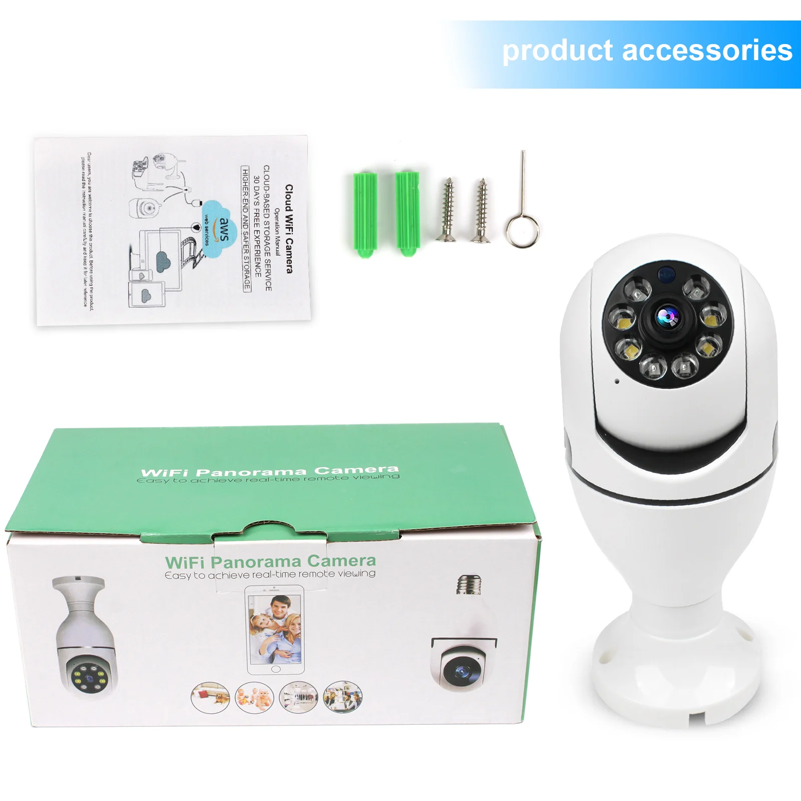 2MP Light Bulb E27 Wireless IP Camera WiFi 1080P Panoramic PTZ Home Security CCTV 360 Degree Camera