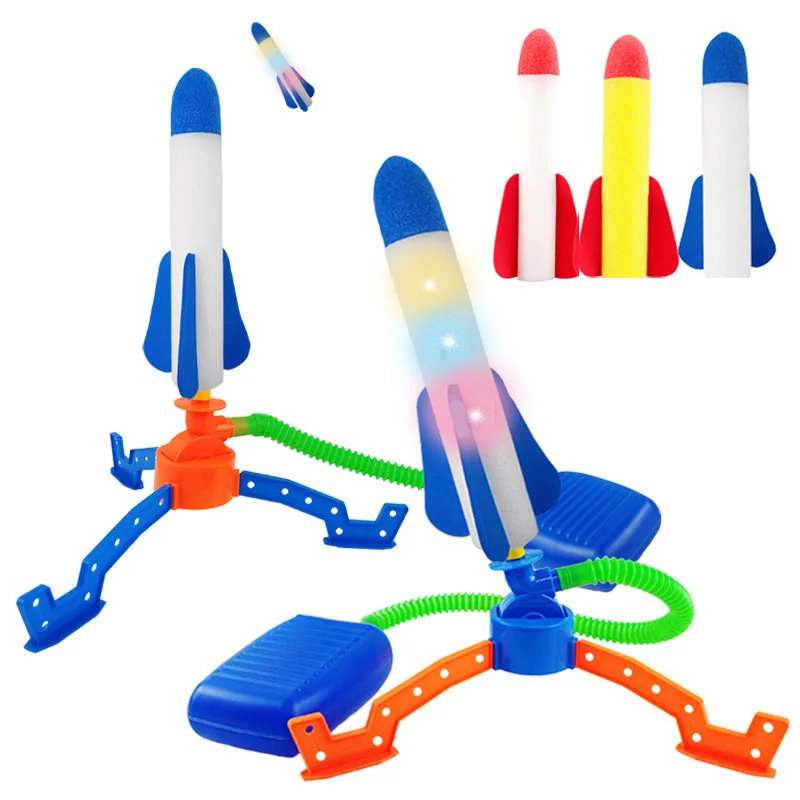 2024 New Fun Toy Light Soaring Rocket Launcher Kids Outdoor Sports Stomp Ejection EVA Foam Sponge Rockets Toy