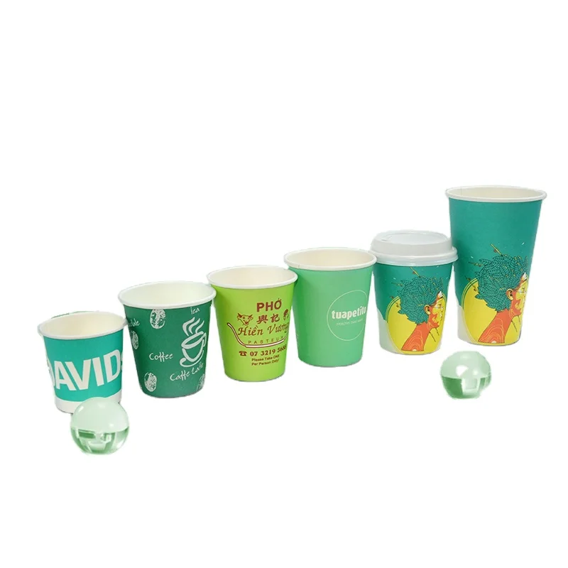 Ethiopia Cafe Biodegradable 8oz-20oz Disposable PLA Paper Cups with Single Double Wall Coffee Carton Lid for Beverage Use