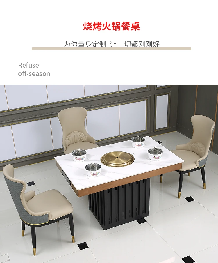 Zhuoyue KQ-336  Four Persons BBQ Grill In The Middle Built In Smokeless Individual Korean Barbecue Grill Table Hot Pot Table