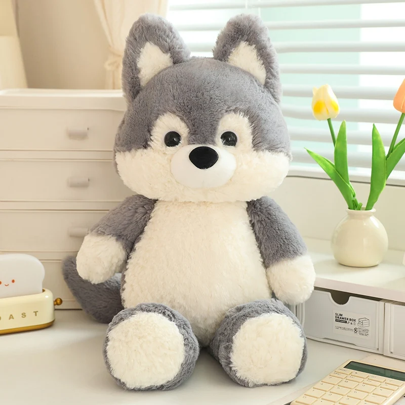 Wholesale Beautiful Soft Plush Simulation Running fox Wild Animal Doll Toy Custom Stuffed Forest Animal Wolf with Jean Rompers