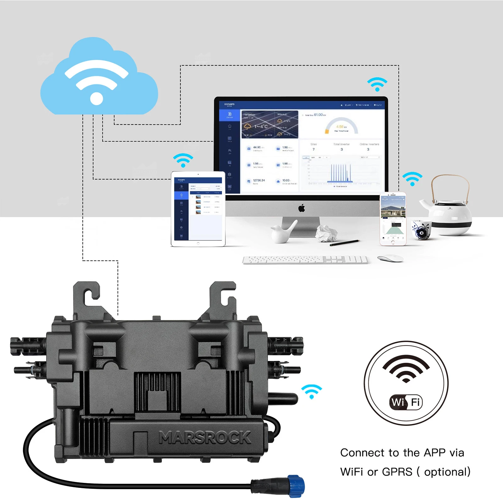 Hot Selling MarsRock Inverter IP67 1000W 2 MPPT Input 2 *17A Sub-1G CE/ROHS/FCC  Grid Tie Micro Inverter For Home Use