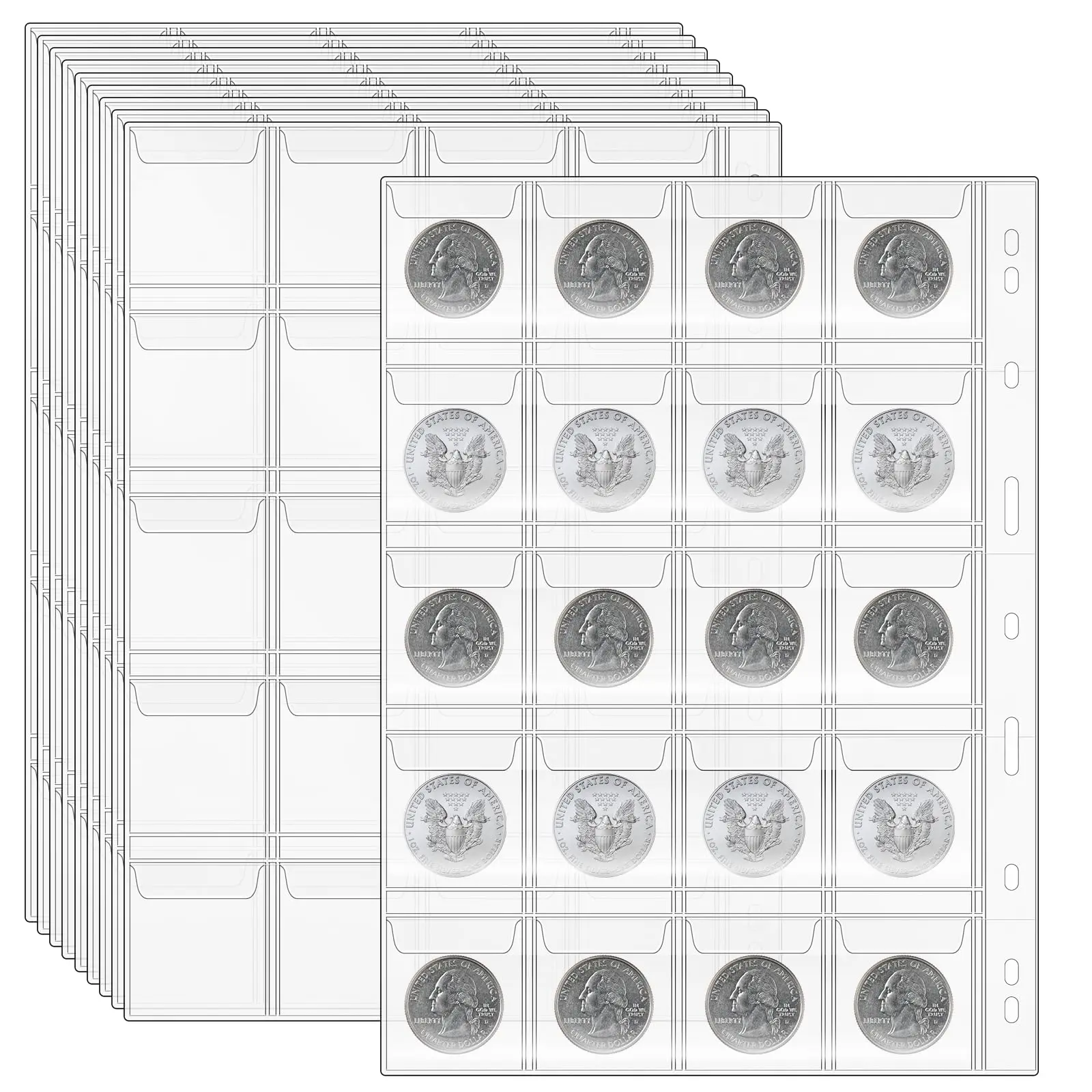 Coins Pocket Page Coin Binder Inserts Sleeves Coin Collector Pockets With Standard 9 Holes Pockets