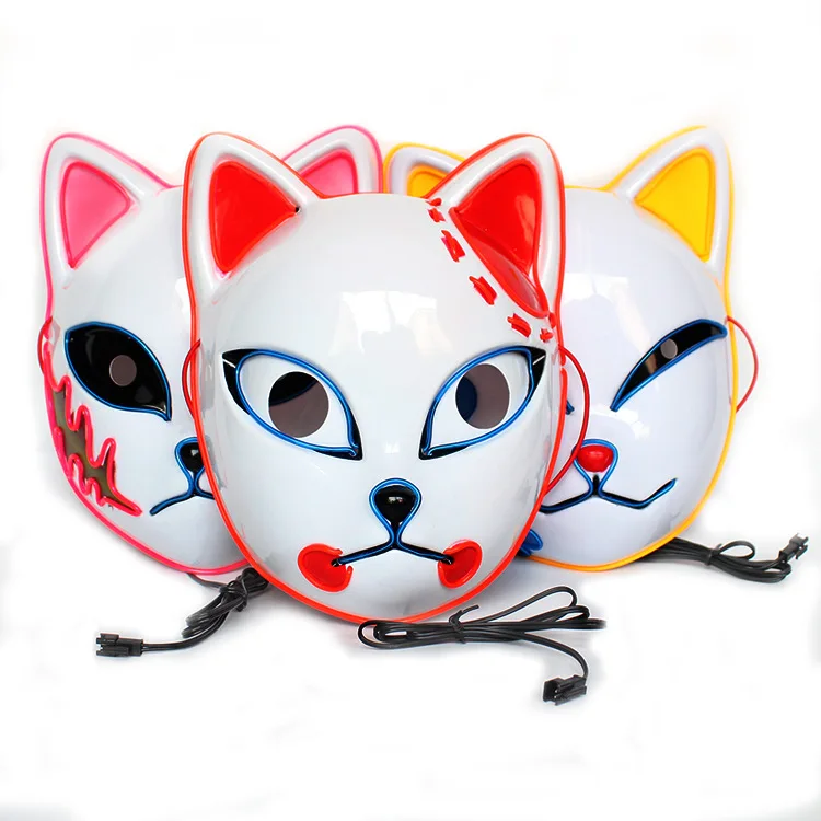 2024 Best Selling Plastic Glowing Face Neon Mask Multi Colors Halloween El Wire Light Up Led Rave Mask For Party