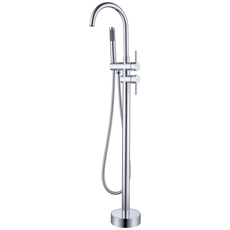 Freestanding Bathtub Faucet Tub Filler with Hand Shower Bath Standing Tub Faucet Brass Chrome Contemporary Ceramic Dual Handle