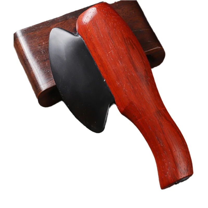Bian Stone Electrothermal Gua Sha Tool Body Meridian Dredging Massage Brush Wooden Handle Bian Stone Slimming Gua Sha Board