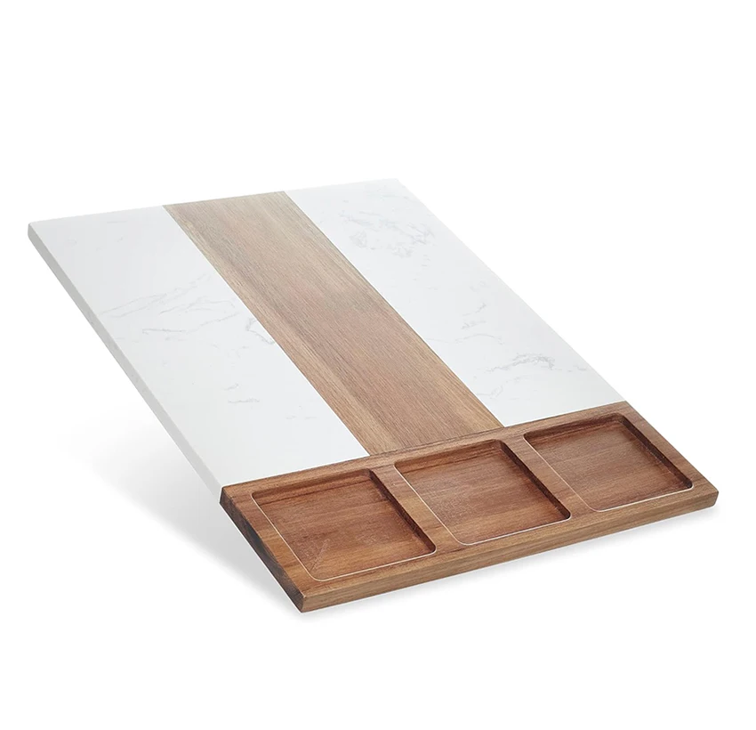 Hot Selling Charcuterie Serving Platter Wood Marble Cheese Board Set With 3 Bowls 3 Spoons 4 Cheese Tools Kitchen Accessories